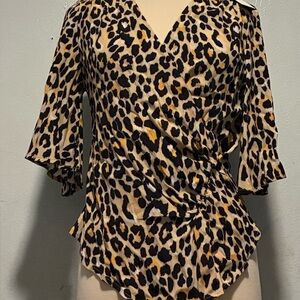 Stylish Leopard Print Wrap Blouse